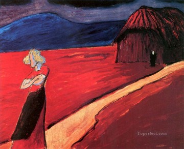  Werefkin Oil Painting - woman in red Marianne von Werefkin